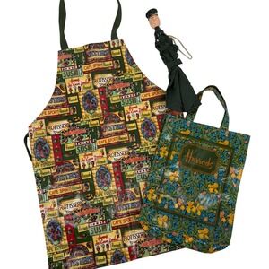 Vintage Harrods Bundle Apron Tote Bag Novelty Doorman Umbrella Green England UK
